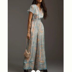 NWT Anthropologie Blue and Peach Jumpsuit